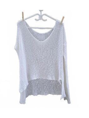 Made in Italy White Cotton Viscose Open Knit Summer Sweater Lg. Slouchy Oversize